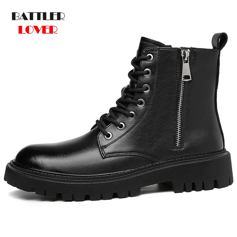 

Genuine Cow Leather Boots For Men Fashion Round Toe Trending Leisure Winter Fleece Chelsea Boot Male Motorcycle Botas Size 38-44