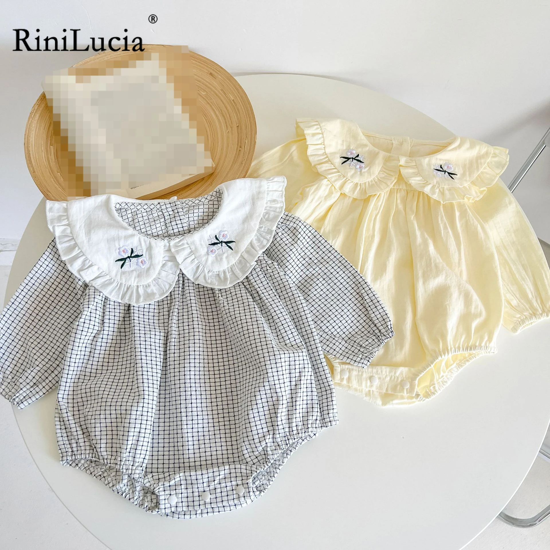 

RiniLucia Baby Girls Romper Cotton Long Sleeve Ruffles Embroidery Baby Rompers Infant Playsuit Jumpsuits Cute Newborn Clothes