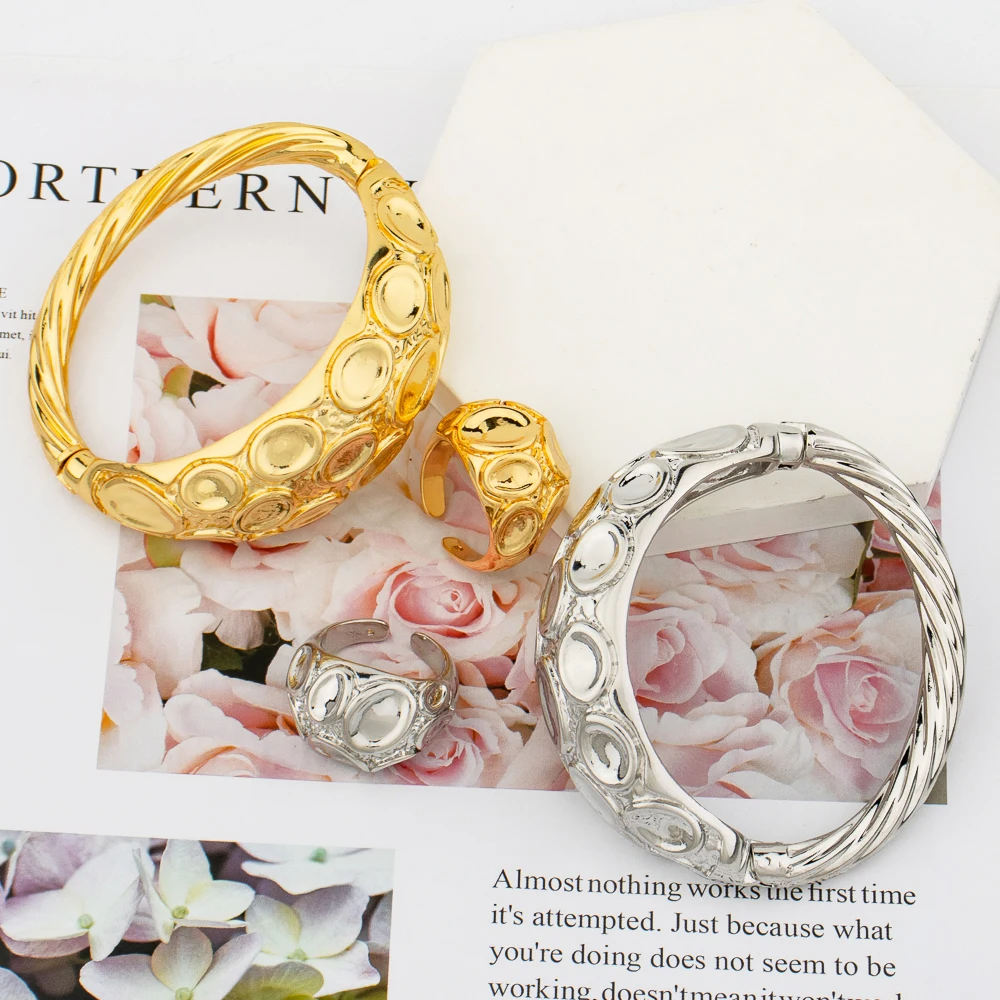 

Women Charm Bracelet with Ring 18K Golden Color Jewelry Dubai Bangle African Designer Ethiopian Elegant Bracelet Jewelry Set