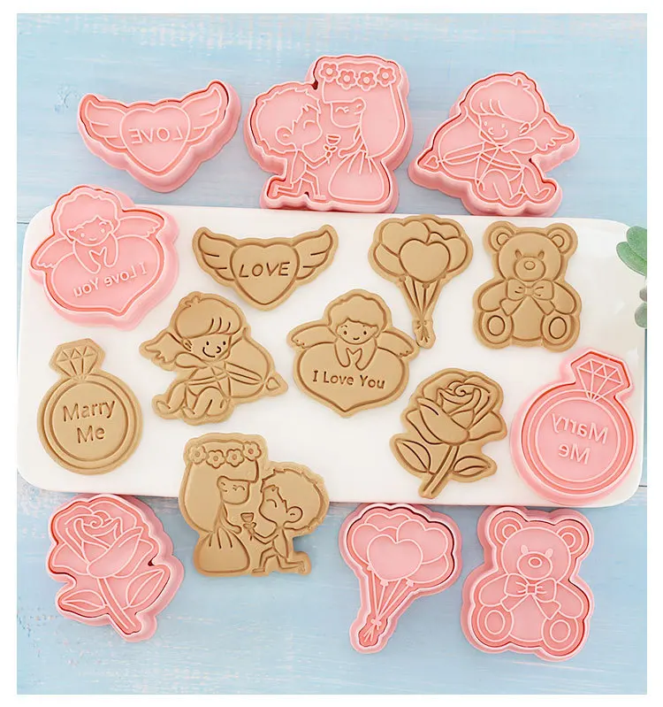 

3D Cartoon Wedding Valentine's Day Cookie Mould Plastic Biscuit Mold Rose Flower Love Heart Archery Cupid Baking Cookie Cutter