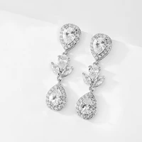 luxury long earrings for women gold silver color copper cubic zirconia drop dangle earrings wedding jewelry bijoux brides