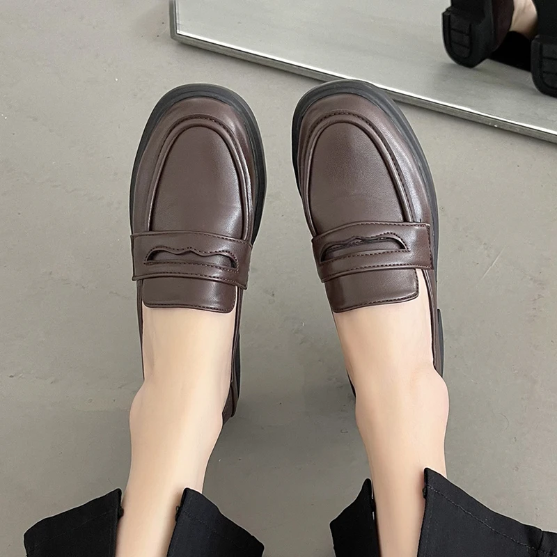 

Туфли женские кожаные на платформе, маленькие лоферы, на толстой подошве, стиль Харадзюку, Мэри Джейн, плоская подошва, 2023