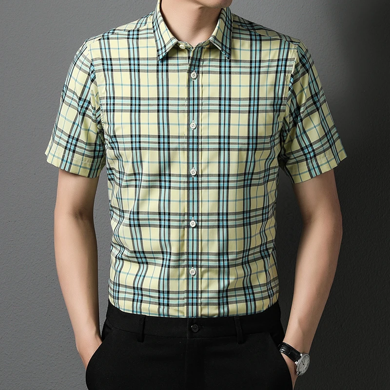 Мужская рубашка в клетку с коротким рукавом из мерсеризованного хлопка |