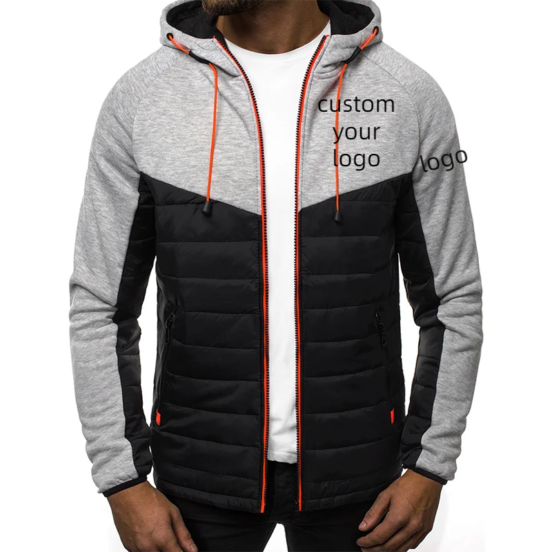 

Custom Your Logo Men's Autumn Winter Jackets Patchwork Zipper Long Sleeve Warm Hooded Coat Male Streetwear Clothing Casual New