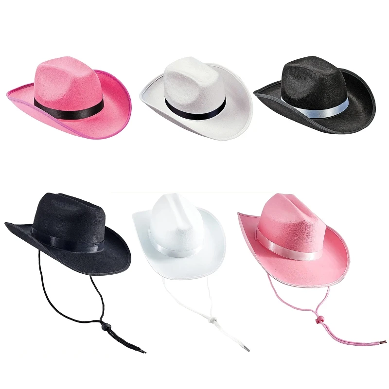 

Wedding Party Fedora Cowgirl Hats for Women Men Thick Fabric Western Cowboy Hat with Brim Western Jazz Felt Cap Casual Hats