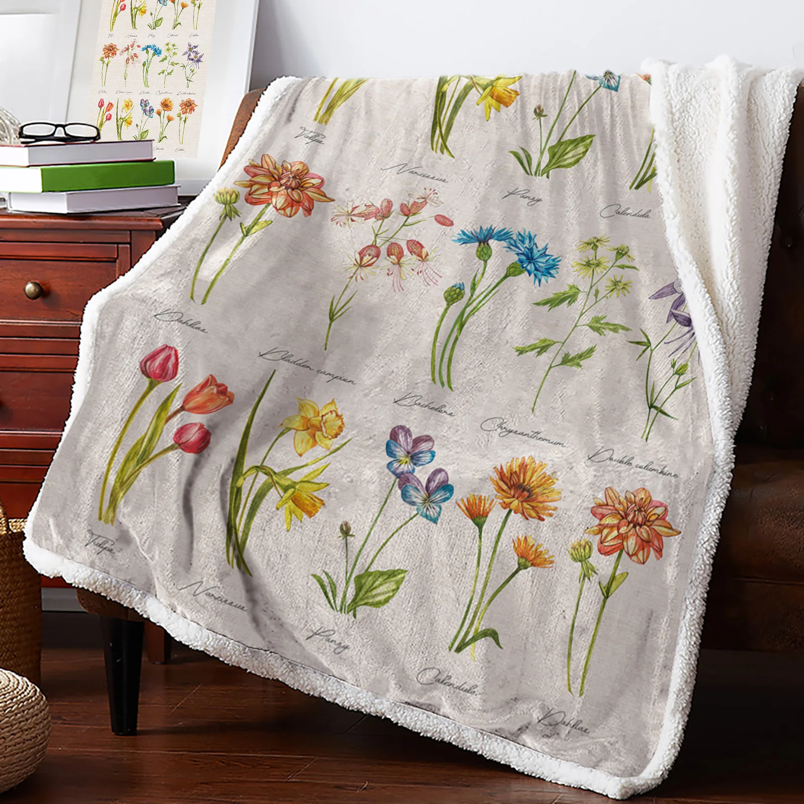 

Vintage Flowers Herbaceous Plant Throw Blanket for Living Room Bedroom Decor Printed Blankets for Kids Adults Sofa Blanket