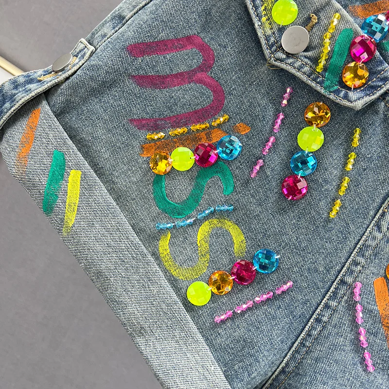 A-line Denim Shorts Women's 2023 Summer New High Waist Loose Slimming European Style Diamond-Embedded Flanging Wide-Leg Pants