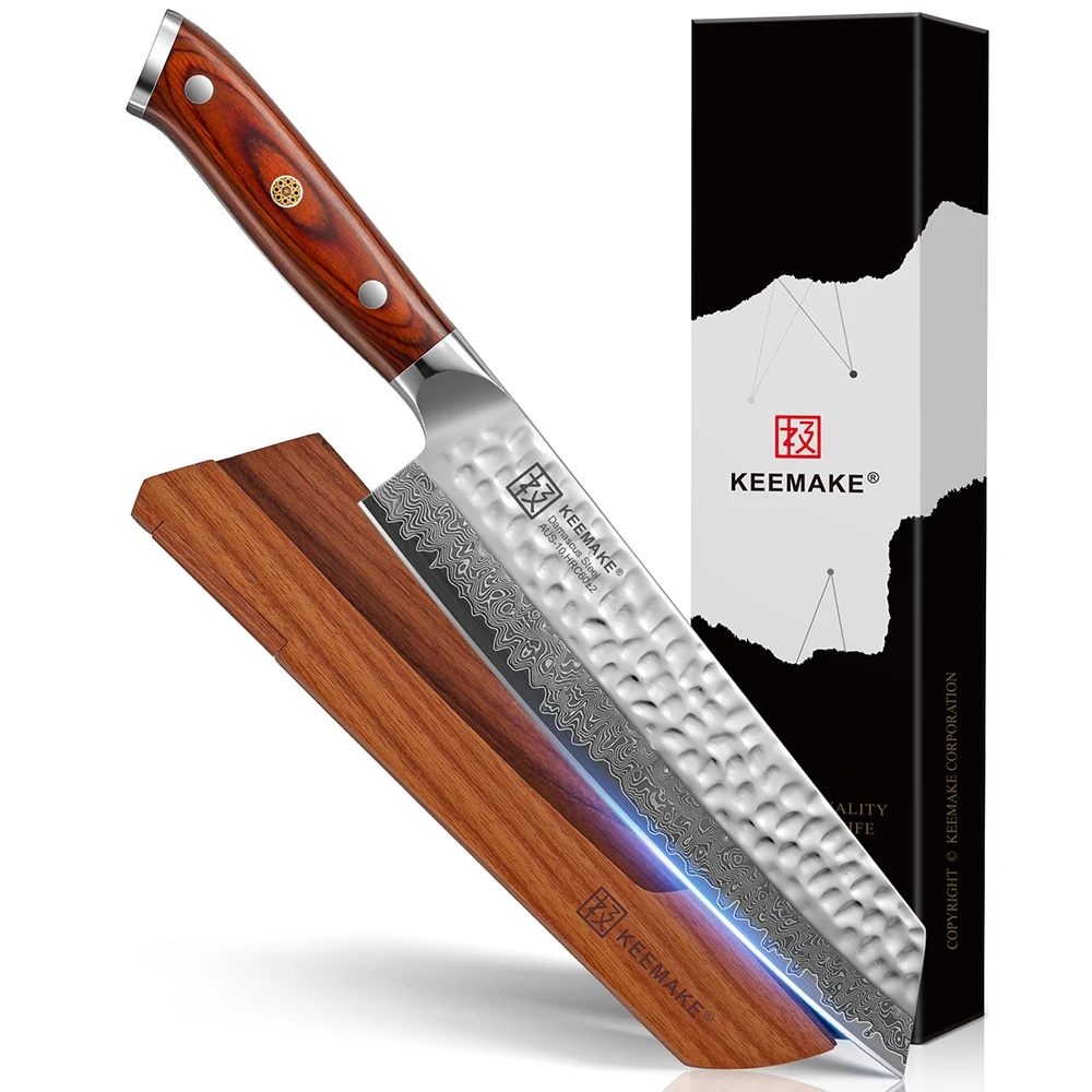 Фото Нож для нарезки KEEMAKE Kiritsuke 8 дюймов, ультраострый, из дамасской стали VG10, японский поварской нож с рукоятью из паккавуда №1