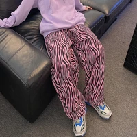 y2k pink zebra pattern elastic waist sweatpants womens pants high waist plus size wide leg pants harajuku trousers for female