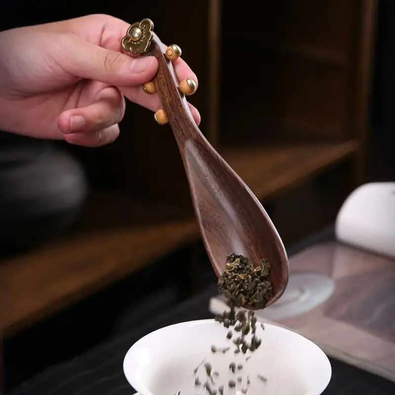 Новинка Ретро черная китайская зернистая ложка чайная KongFu лопата держатель для