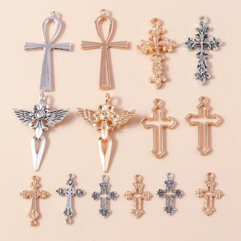 

10pcs Gold Silver Color Cross Charms for Diy Jewelry Making Steampunk Crosses Charm Pendant of Necklace Keychains