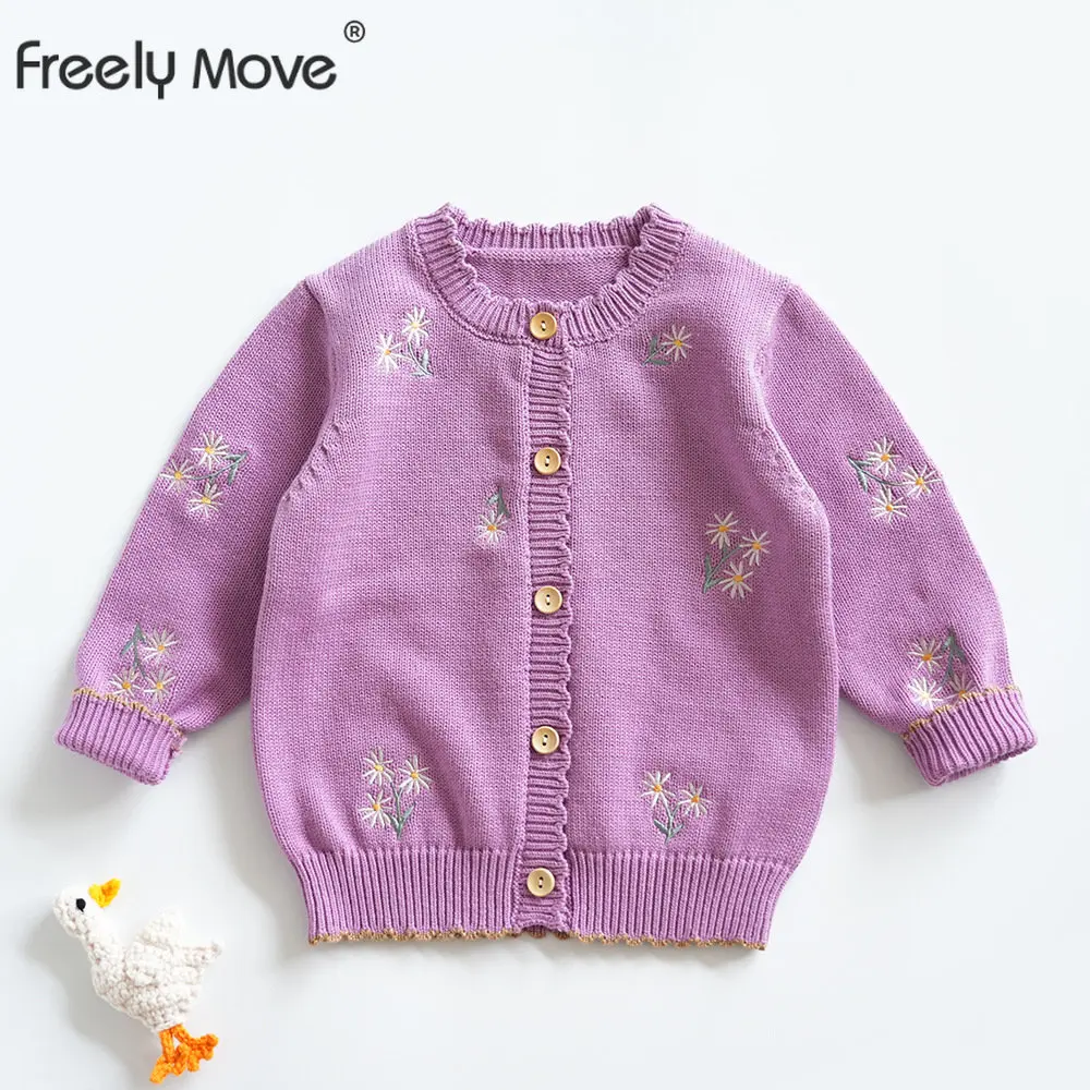 

Freely Move Autumn Winter Kids Baby Girls Full Sleeve Top Outwear Toddler Children Knitting Clothes Floral Embroidery Sweater