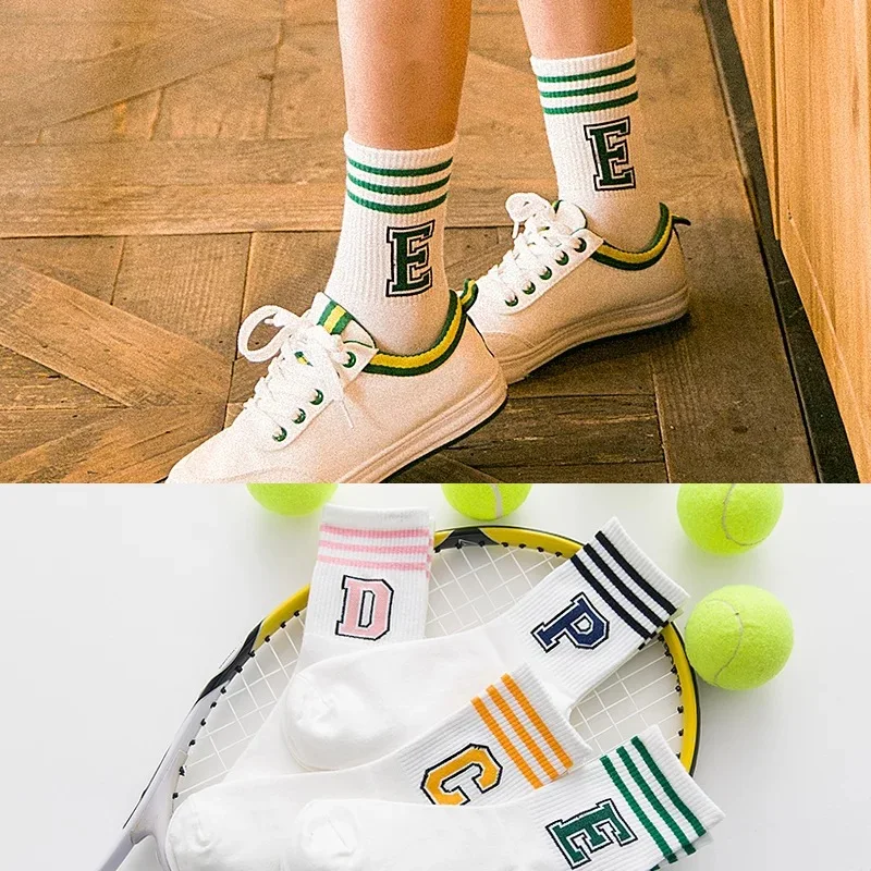 

Fashion Classic Striped Letter Sporty Short Socks Girls Cute Harajuku Socks Casual Female Skateboard Cotton Socks Sox Cool Black