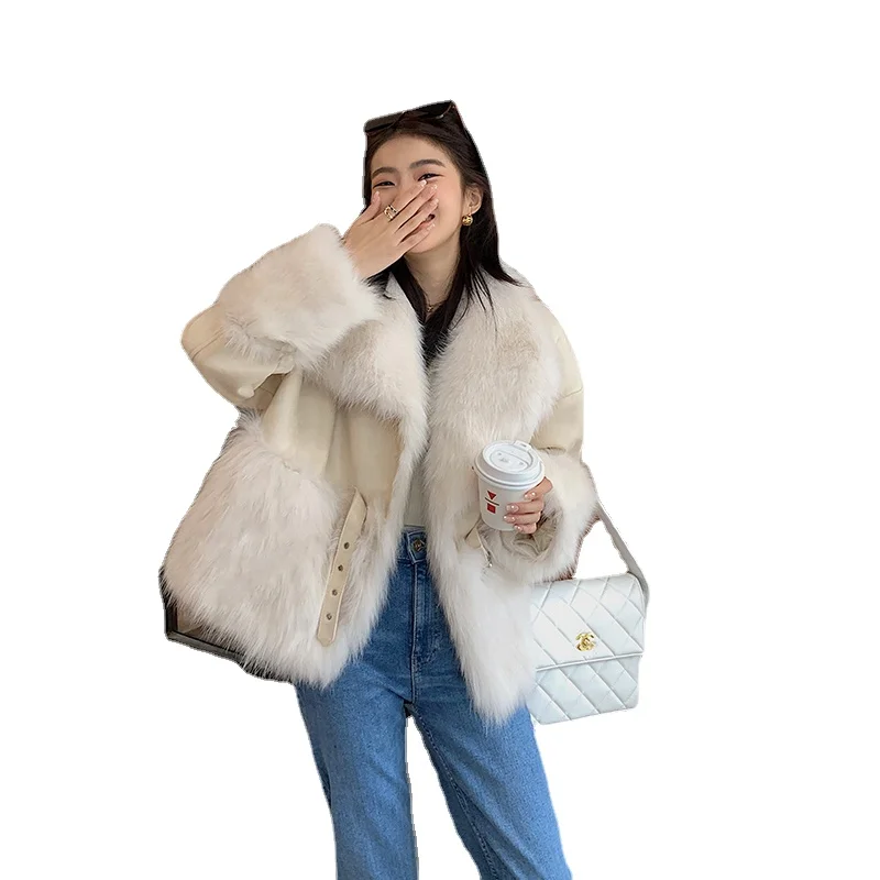 Winter New Fox Fur Fur Coat Female Big Fur Collar Socialite Temperament Fur and Leather Overcoat Young