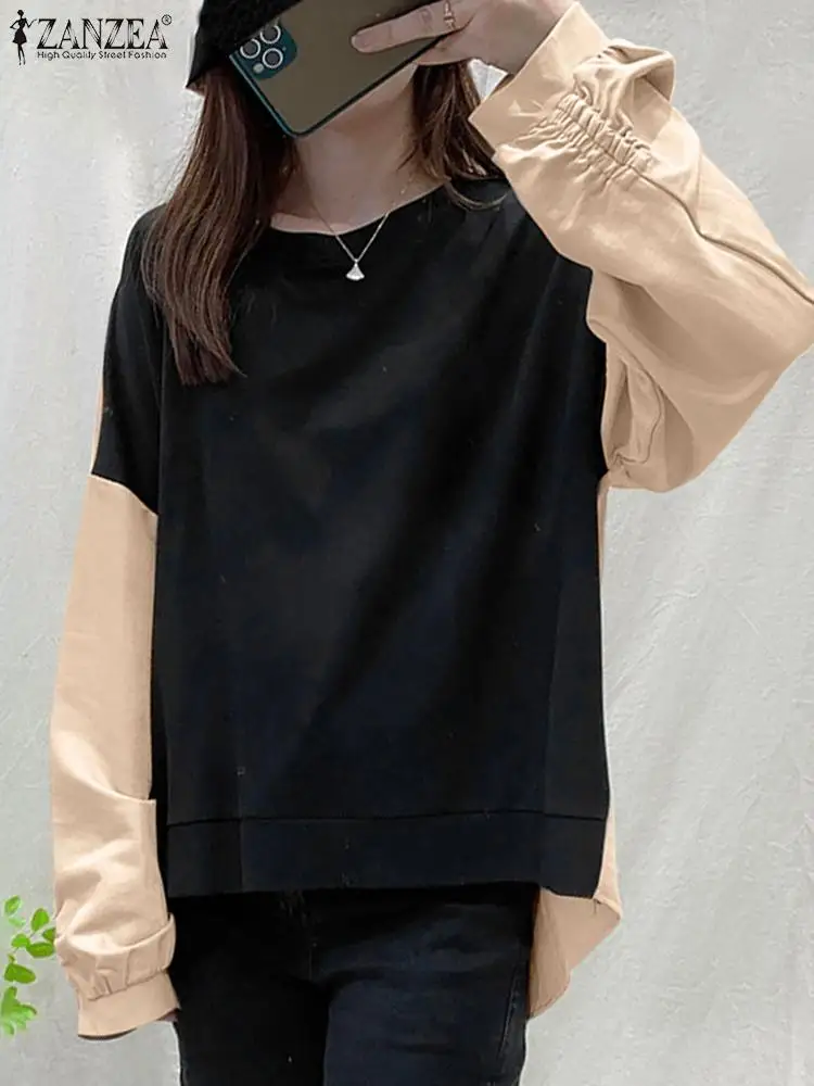 

Весенняя рубашка с круглым вырезом, туника с высоким и низким вырезом, 2022, модные однотонные Топы в стиле пэчворк, женские повседневные блуз...