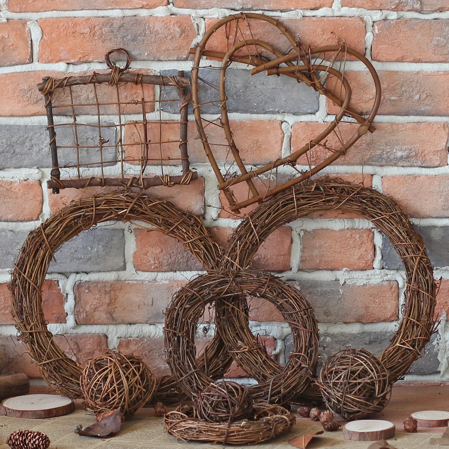 Round Natural Rattan Ring Christmas Garland Hanging Ornament DIY Floral Wreath Wedding Decoration Home Decor 10/12/15/20/25/30cm