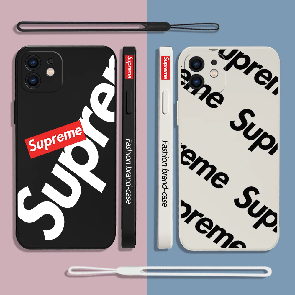 

Fashion Letter Phone For iPhone 14 13 12 11 Pro Max Mini X XR XS MAX SE20 8 7 6 6S Plus Silicone Cases with Hand Supreme Strap
