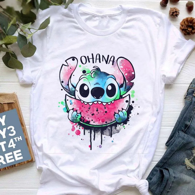 

Women Summer Tops Cartoon Stitch Heart Graphic Print Tees Cute Disney Anime T-shirt Female Kawaii Disney Lilo Stitch T Shirt