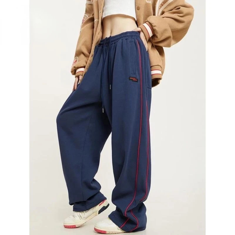 

Hikigawa 2023 Contrast Color High Waist Women Pants Chic Fashion Harajuku Drawstring Wide Leg Trousers All Match Pantalones