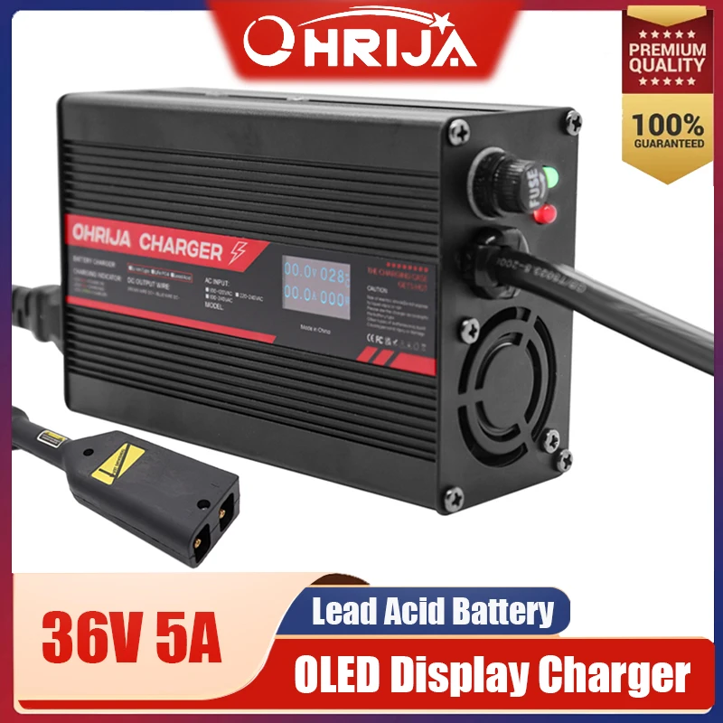 

Зарядное устройство OHRIJA 36 В 5 А для Ezgo Club автомобиля Yamaha 36 В 41,4 в свинцово-кислотный аккумулятор AGM Golf Cart Txt Rxt ЖК умный алюминиевый корпус зарядное устройство