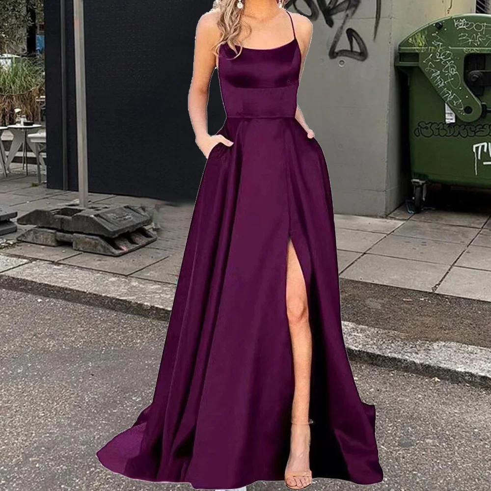 Red Women's Sexy Spaghetti Velvet Maxi Dress Fashion Sleeveless Split Long Dress Ladies 2023 New in Formal Evening Party Dresses