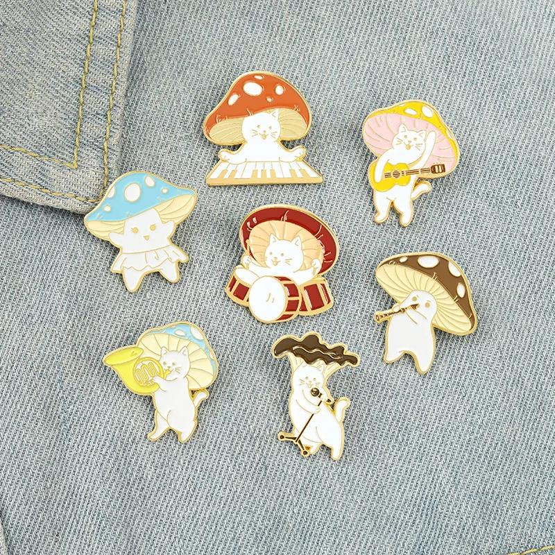 

Creative Fashion Mushroom-Shaped Enamel Pin Cartoon Piano Guitar Saxophone Drum Brooch Badge Fun Jewelry Gift for Childs Friends