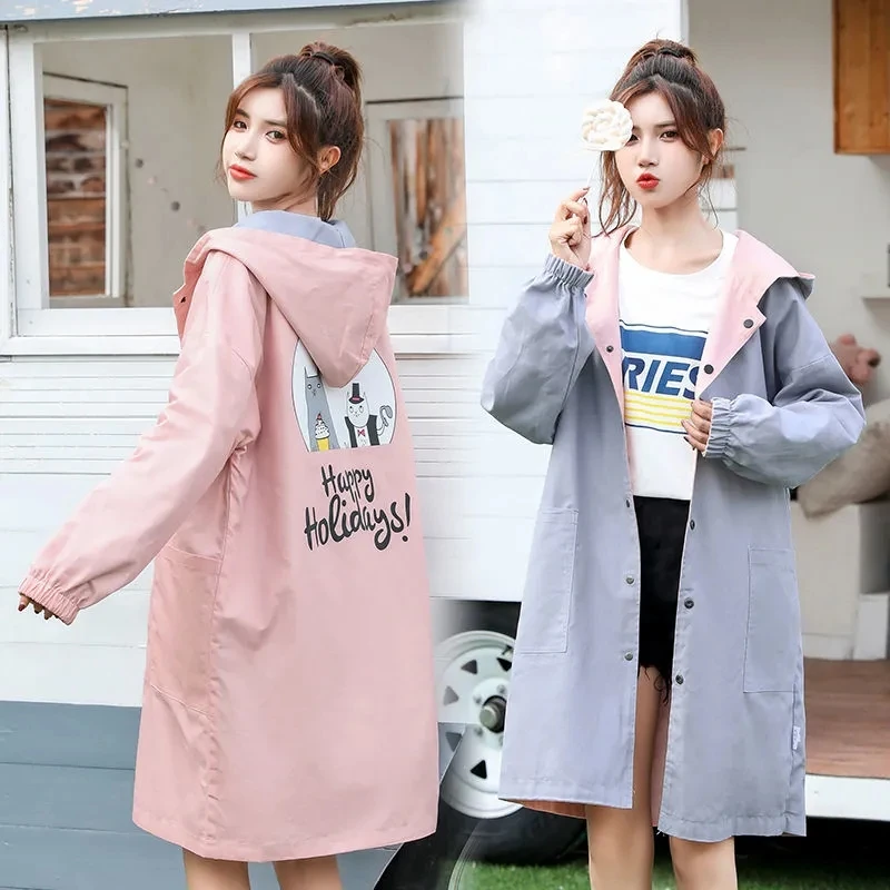 

Double-sided Jacket 2022 Spring Autumn New Women Coat Korean Loose All-match Mid-length Windbreaker Loose Plus Size Outwear