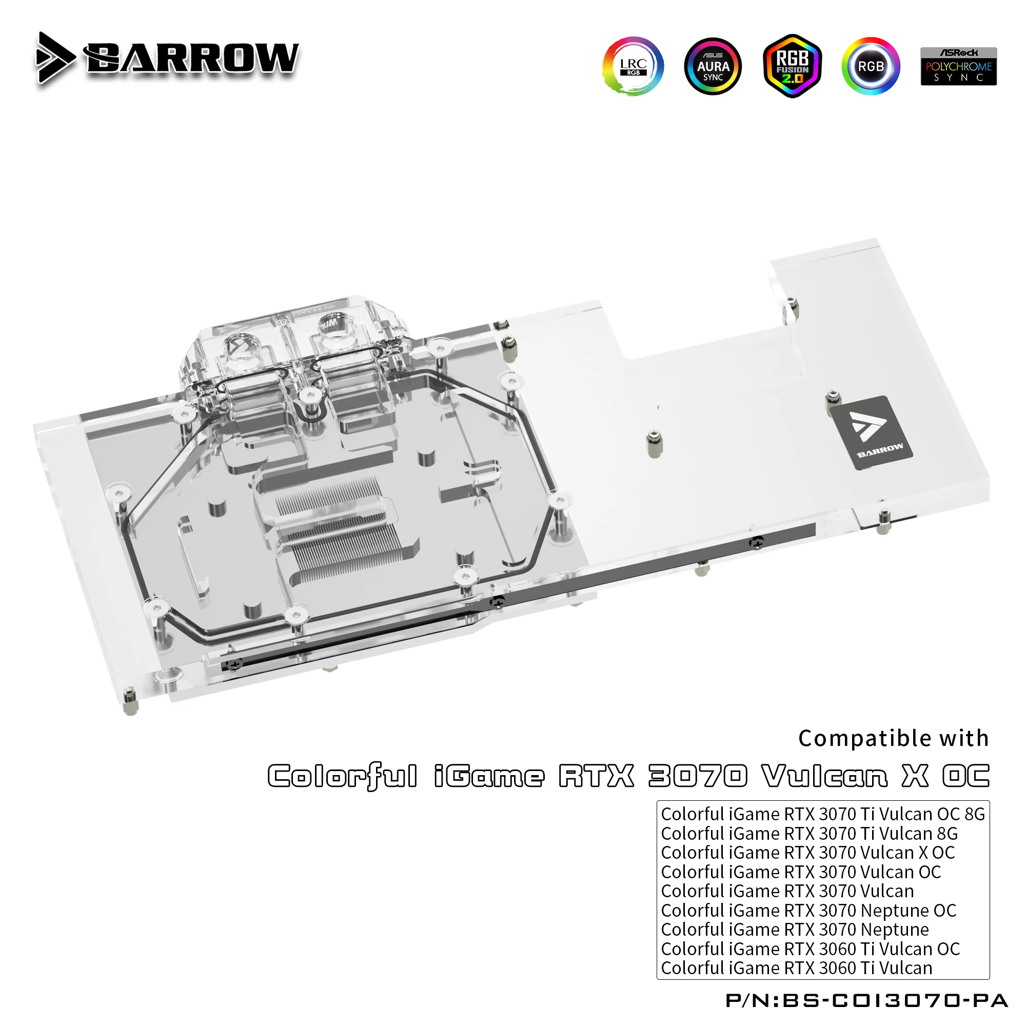 

Barrow GPU Water Cooling Block for Colorful RTX 3070 3060ti Vulcan,Full Cover ARGB GPU Cooler,BS-COI3070-PA