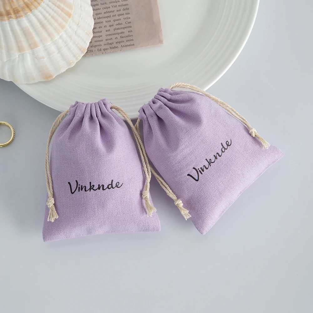 100Pc Cotton Linen Bag Custom Logo Drawstring Gift Receive Pouches Rings Earrings Coins Cosmetic Jewelry Packaging Storage Bags
