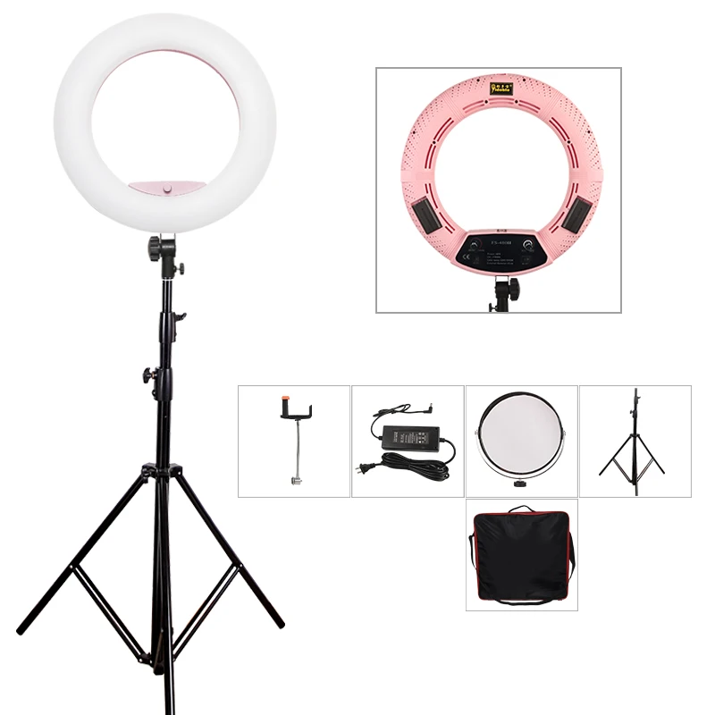 

Yidoblo Pink FS-480II Photography/Photo/Studio 18" 480 LED Ring Light 5600K Dimmable Camera Ring Video Light Lamp + Tripod + Bag