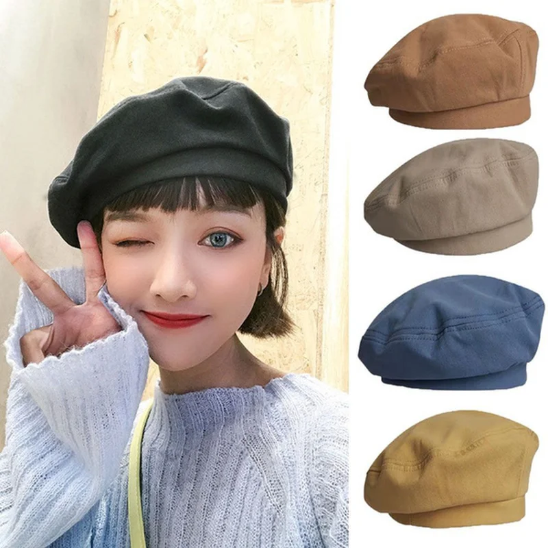 

2022 fashion Hat Soild Color Cotton Berets French Artist Beret Women Painter Hat Girls Berets Female Warm Walking Cap Beanies