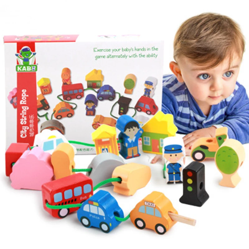 

Креативные деревянные игрушки, детский цветочный пазл со шнуровкой и бусинами для детей