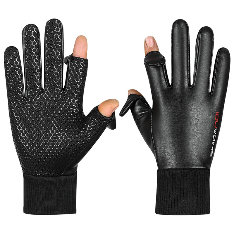 

Winter Gloves Waterproof Leather Thermal Gloves Black Cashmere Waterproof Touch Screen Warm Woolen Mittens Running Sports Gloves