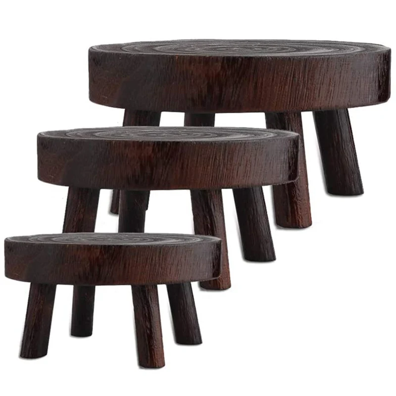 

Stump Stool Flower Pot Stand (Without Flower Pot), Pot Plant Stand Floor Flower Pot Stand Brown-3Pcs