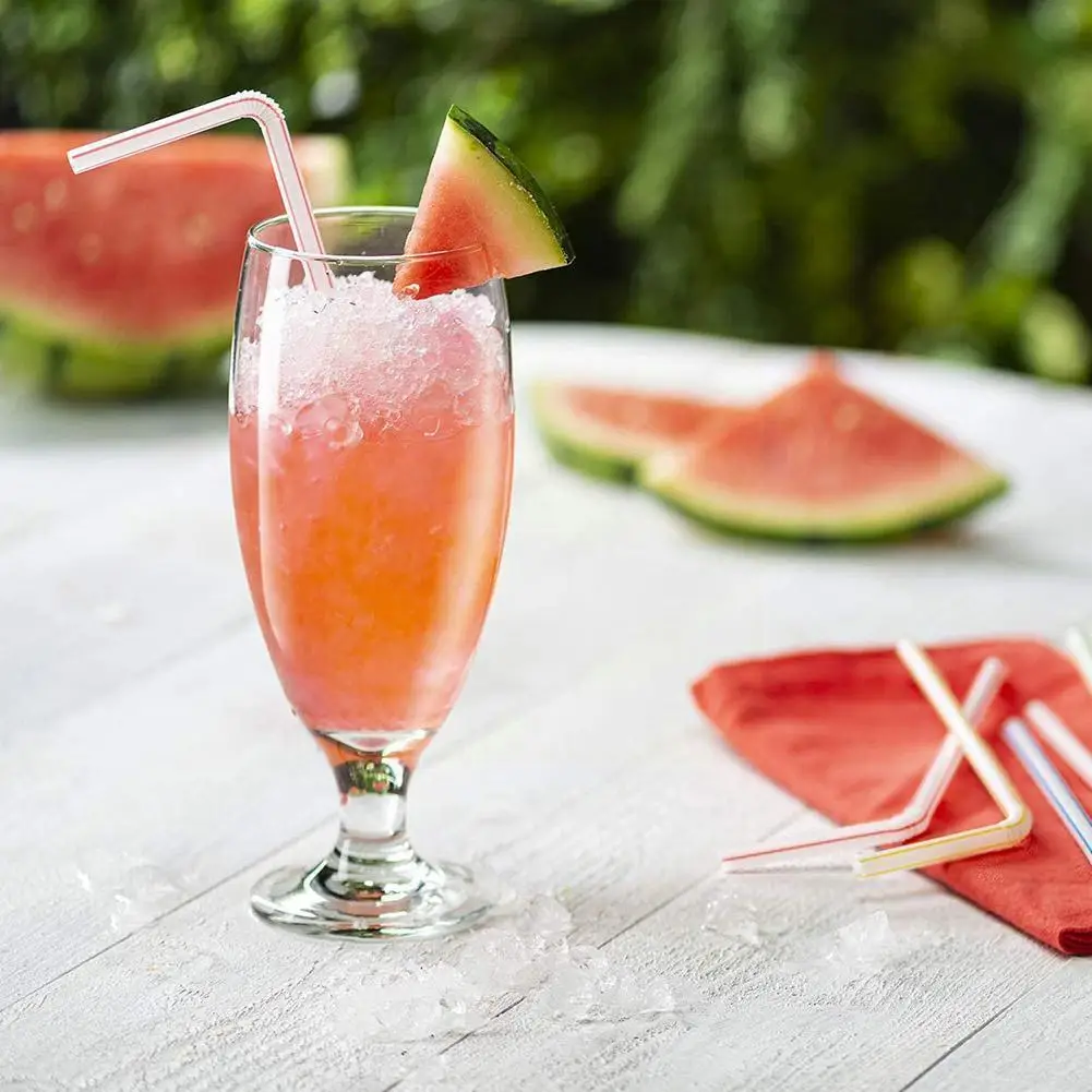 

100 Pcs/set Disposable Plastic Drinking Straws Multi-colored Color Event Supplies Elbow Straws Striped Bendable Straws Part Y6m6