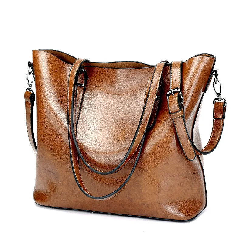 

Simple Large-capacity Handbag Oil Wax Leather Soft Leather Shoulder Slung Handbag Tote Ladies Shoulder Bag Large Messenger Bag
