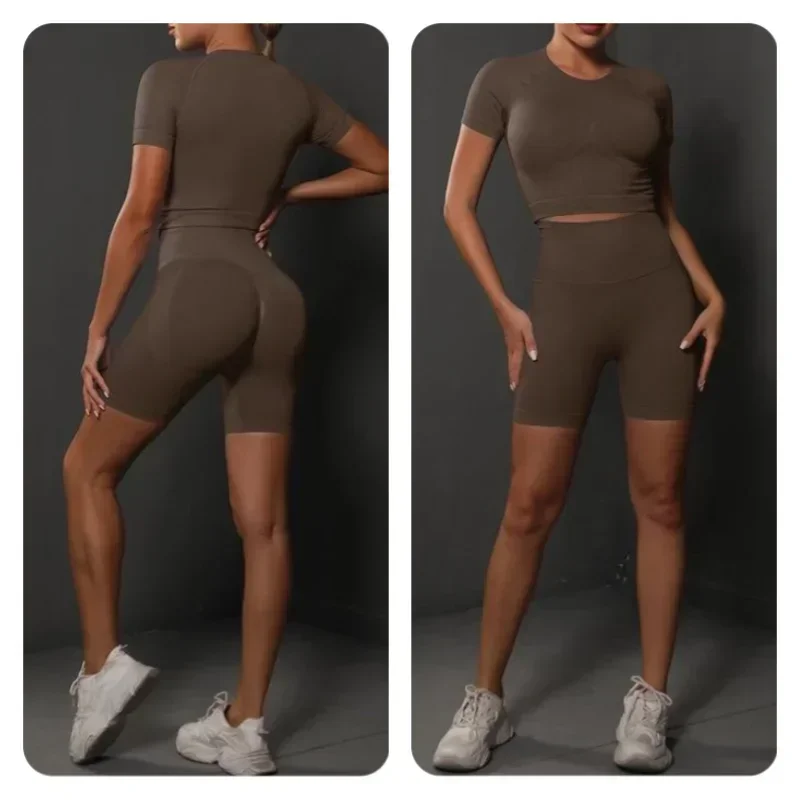 Новые бесшовные однотонные шорты персикового цвета для йоги с короткими