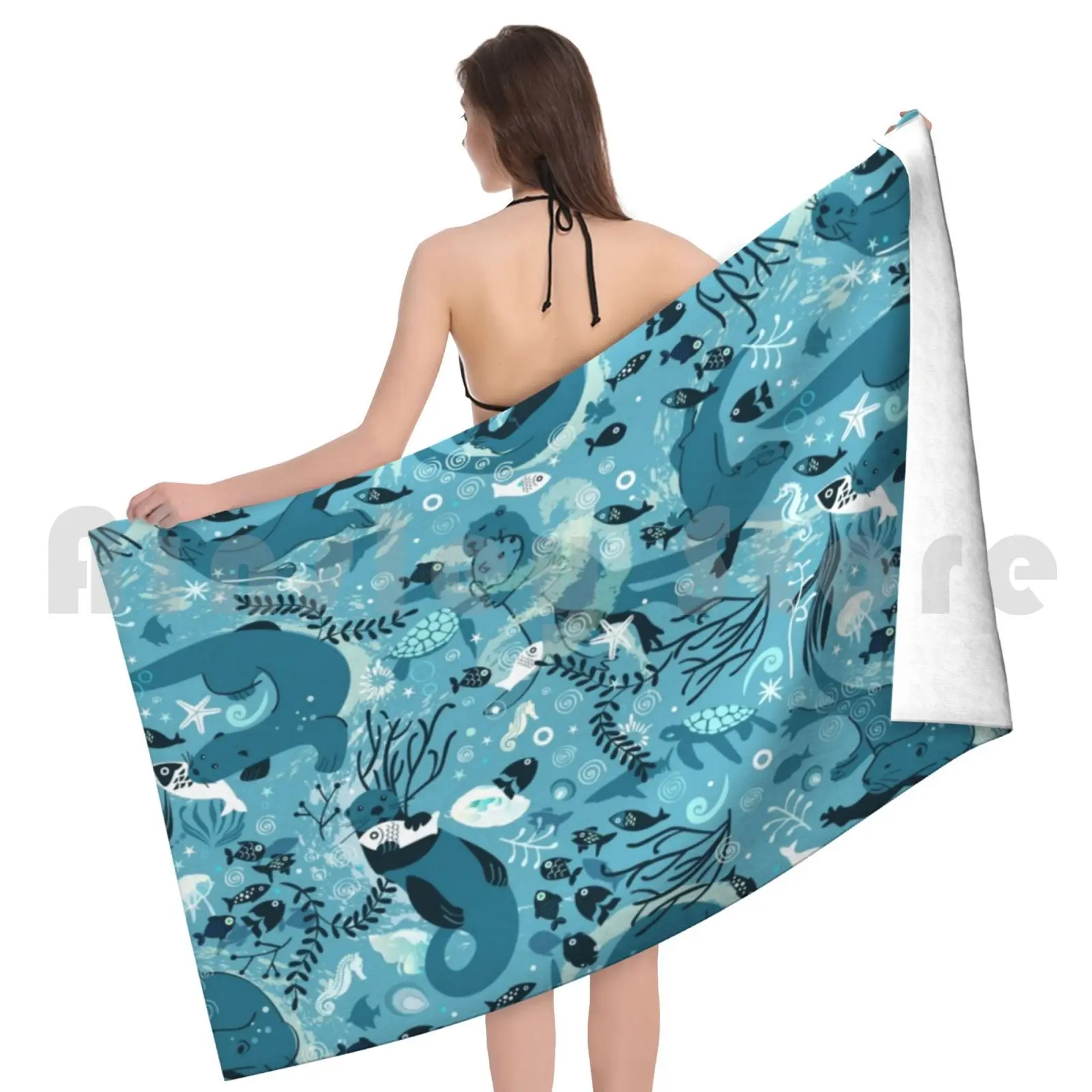 From One Otter To Another Bath Towel Beach Cushion Fish Sea Horse Natical Ocean Water | Towel/Towel Set