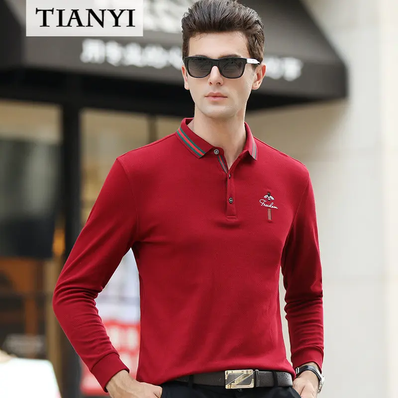 European and American Style Spring and Autumn New Men's T-shirt Lapel Pullover Business Casual Men's Long-sleeved POLO Shirt