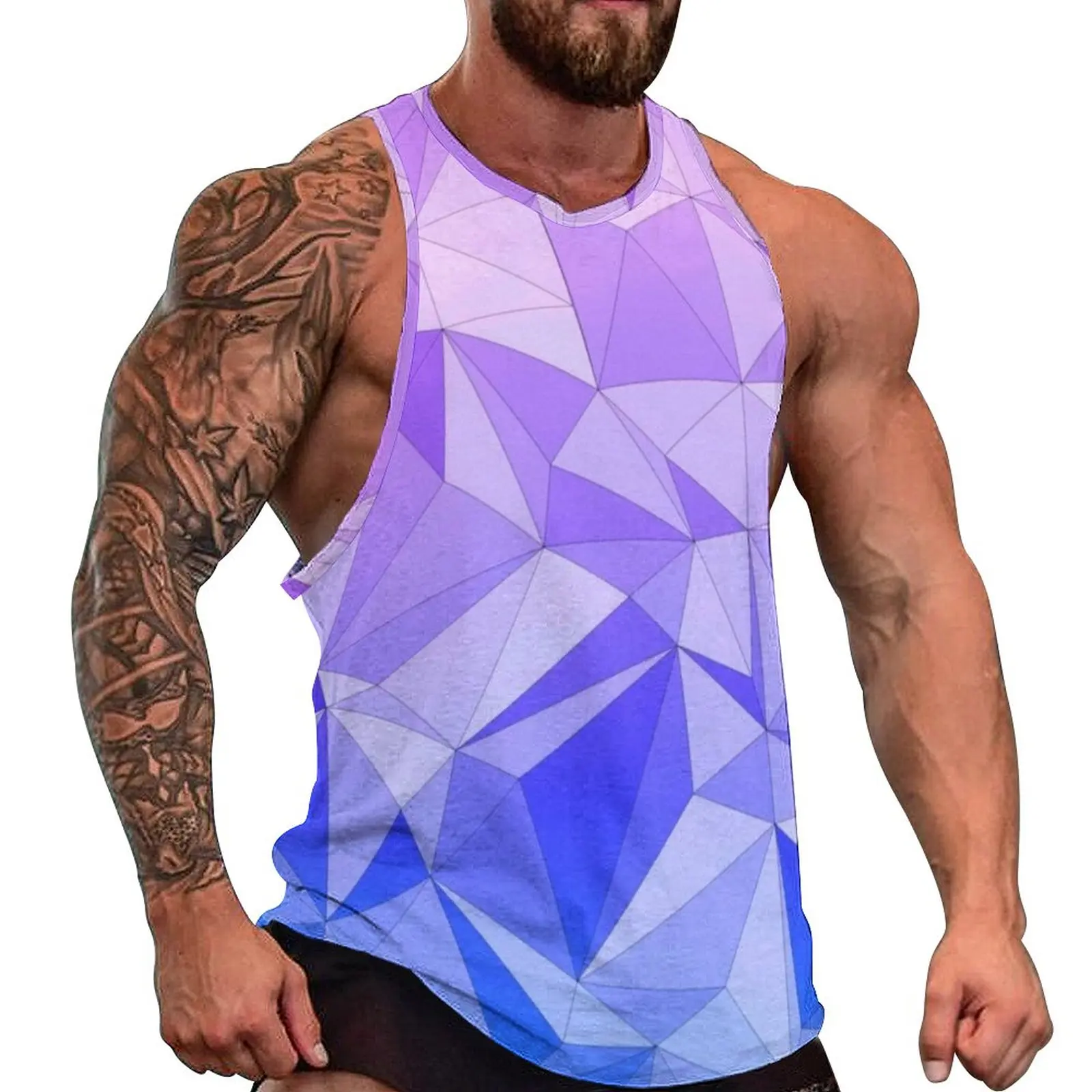 

Triangle Two Tone Summer Tank Top Blue And Purple Training Tops Mens Design Trendy Sleeveless Shirts Plus Size 4XL 5XL