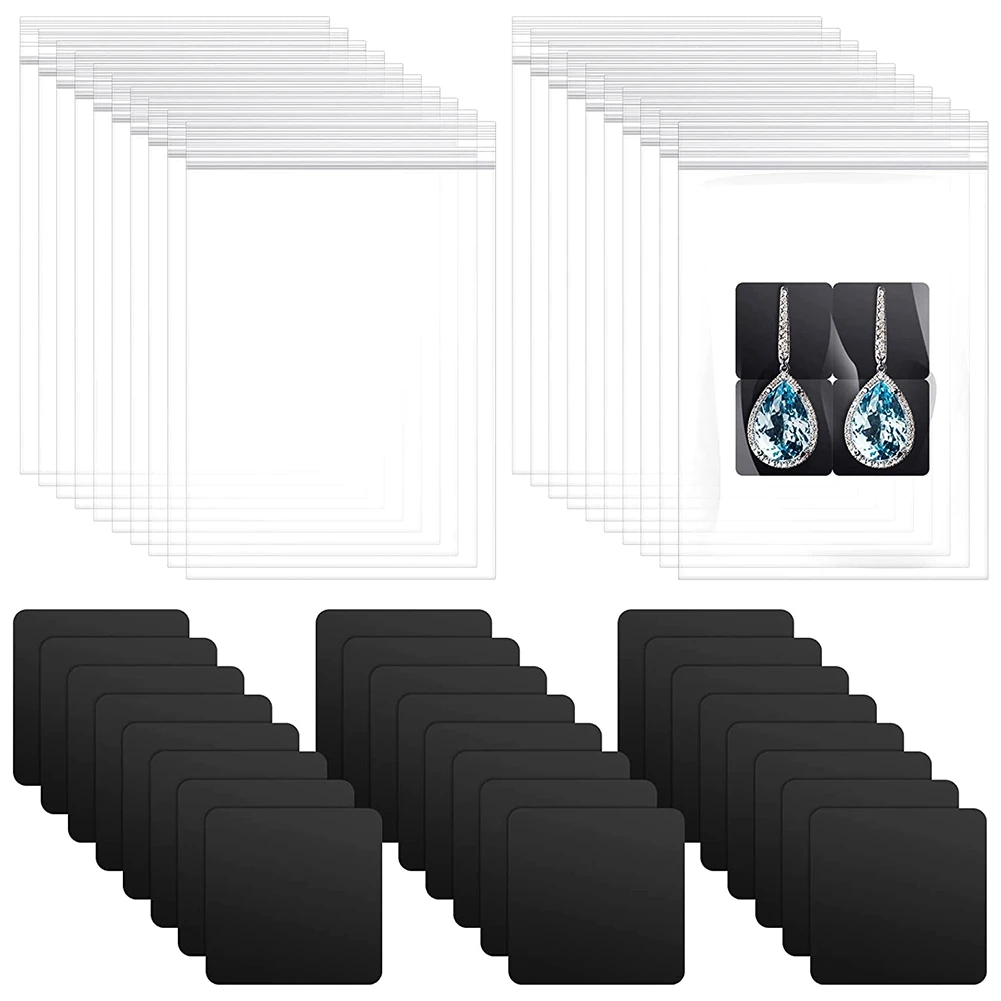 

Anti Strips with Clear Plastic Jewelry Bags,100 Anti Tarnish Tabs Strips and 100 Jewelry Plastic for Jewelry Storage