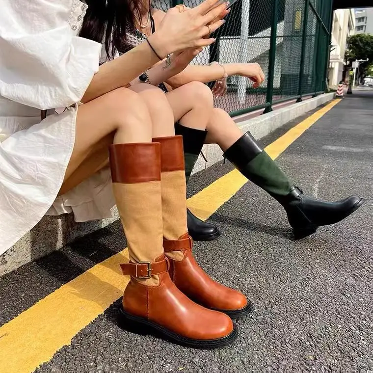 

Women's High Boots Fashion Woman Non-slip Waterproof Winter Zipper PU Leather Knee High Boots Women Chunky Platform Long Boots