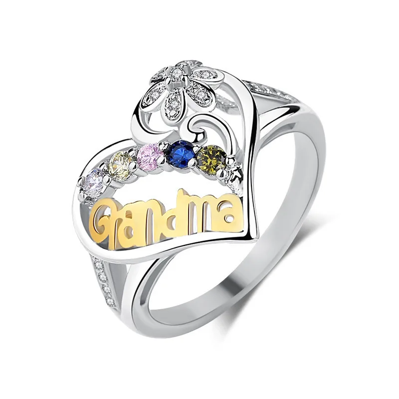 

Love Diamond Inlaid Butterfly Ring Fashion Temperament Printed with Mom Letter Logo Love Shape Ring