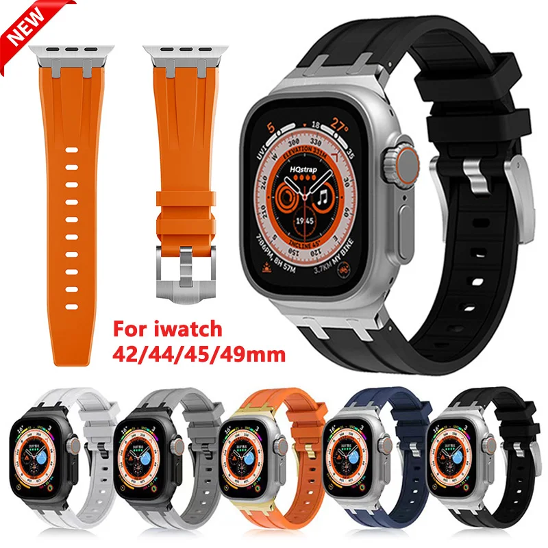 

New High Quality Silicone Strap for Apple Watch Band 49mm 45mm 44mm 42mm Bracelet for Iwatch Series 8 7 5 SE 4 Straps Luxury