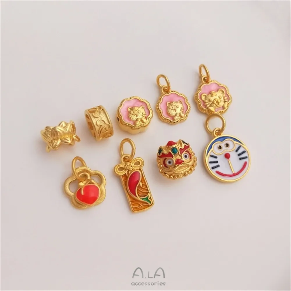 

Sha jin drop oil strong color DIY accessories xinglion tiger Benmingnian pendant lotus beads bracelet ornaments pendant
