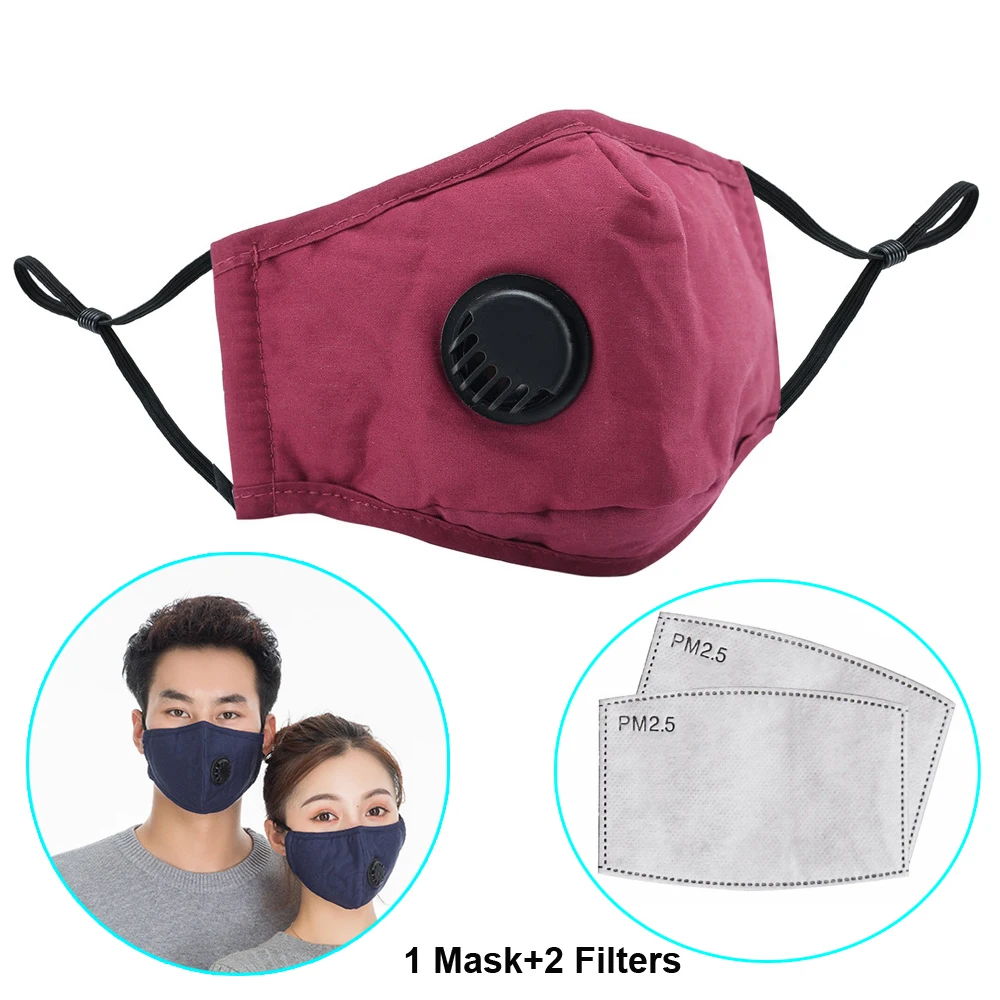 

PM2.5 Washable Cotton Face Mask For Woman Man Fashion Breath Valve Mouth Masks Anti Air Pollution Activated Carbon Filter