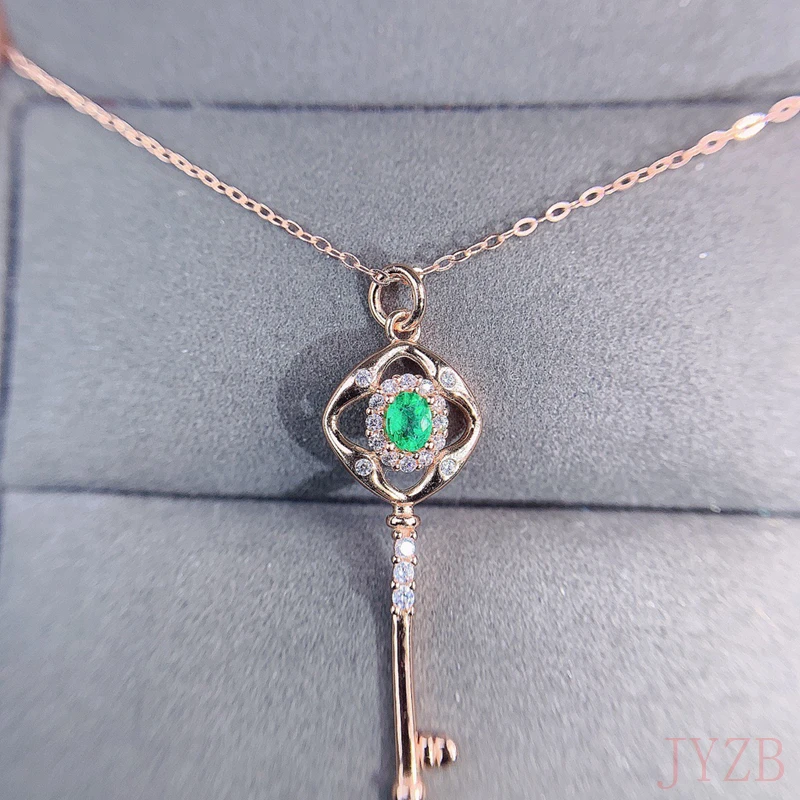 High quality natural emerald Simple Key Pendant Necklace 925 sterling silver premium wedding jewelry images - 6