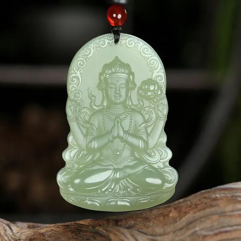 

Natural Jade Green Tara Pendant Necklace Men Women Fine Jewelry Genuine Hetian Jades Nephrite Guanyin Bodhisattva Charms Amulets