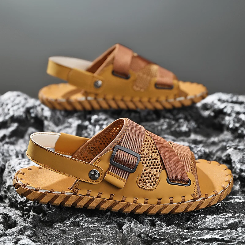 Сандалии мужские летние повседневные уличные туристические дышащие кожаные
