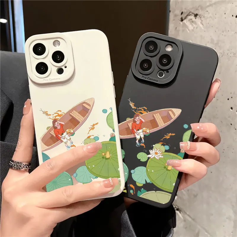 

Cute Cartoon Anime Scenery Phone Case for iPhone 14 11 12 13 Pro Max 8 7 Plus SE 2020 X XR XS Spring and Summer Time Soft Covers